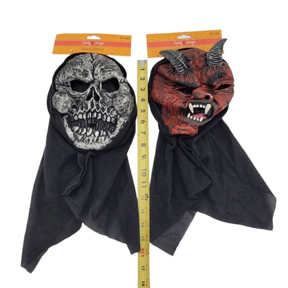 Black Hooded Skeleton and Devil Scary Mask Halloween Prop Static Costume - Picture 5 of 5